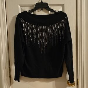 Vila Milano Black Sweater with Rhinestone Accents